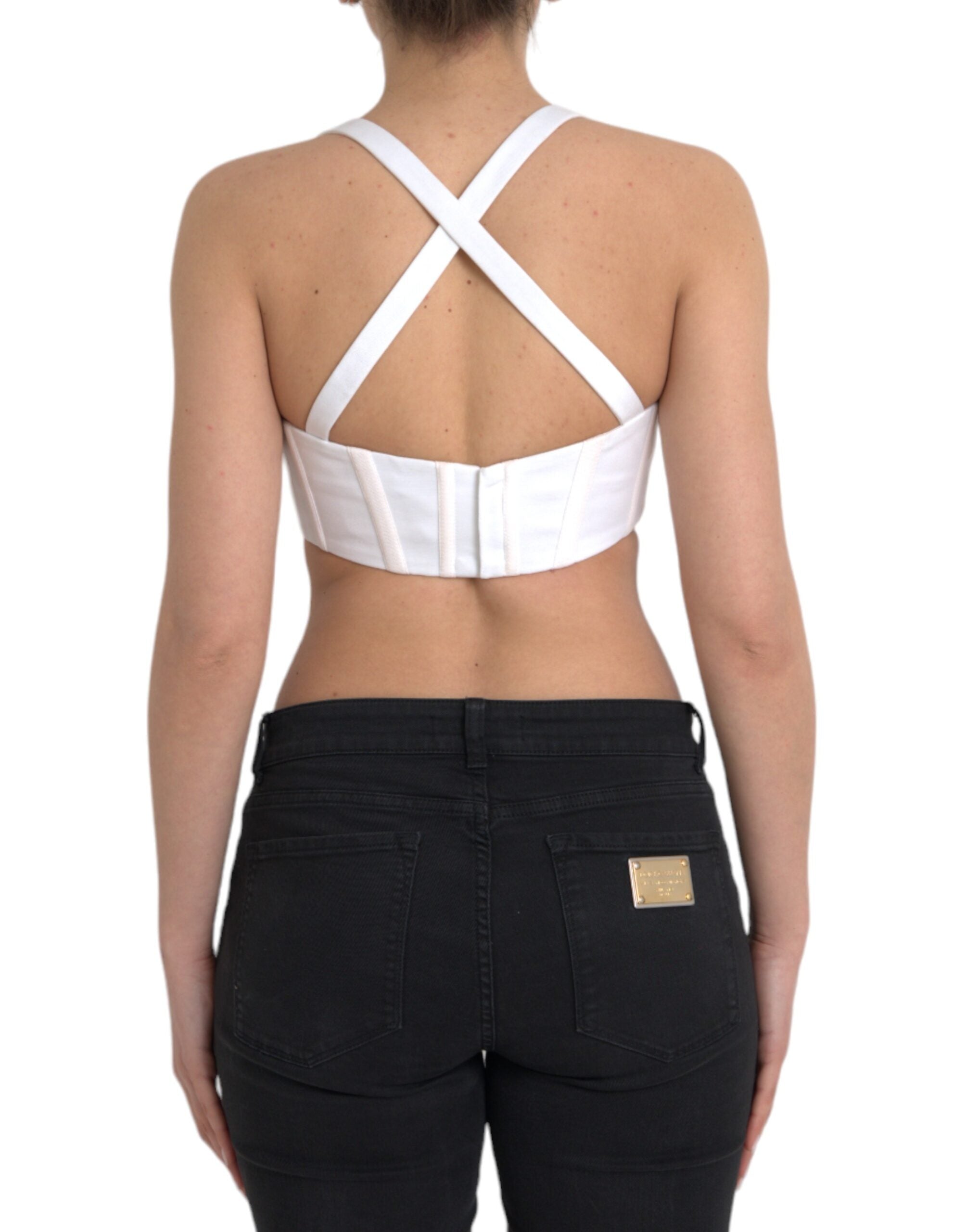 White Viscose Bustier Sleeveless Cropped Top - ventzia