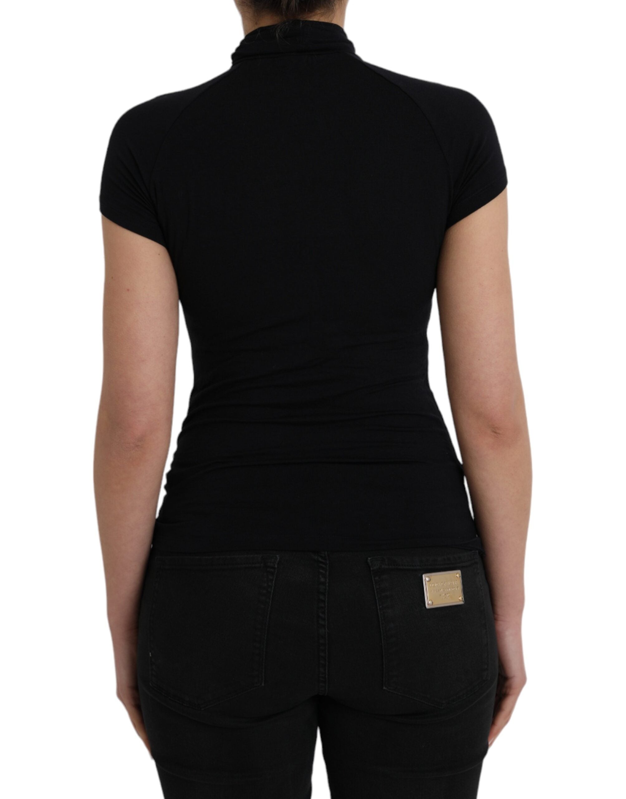 Black Turtleneck Viscose Short Sleeve Top - ventzia