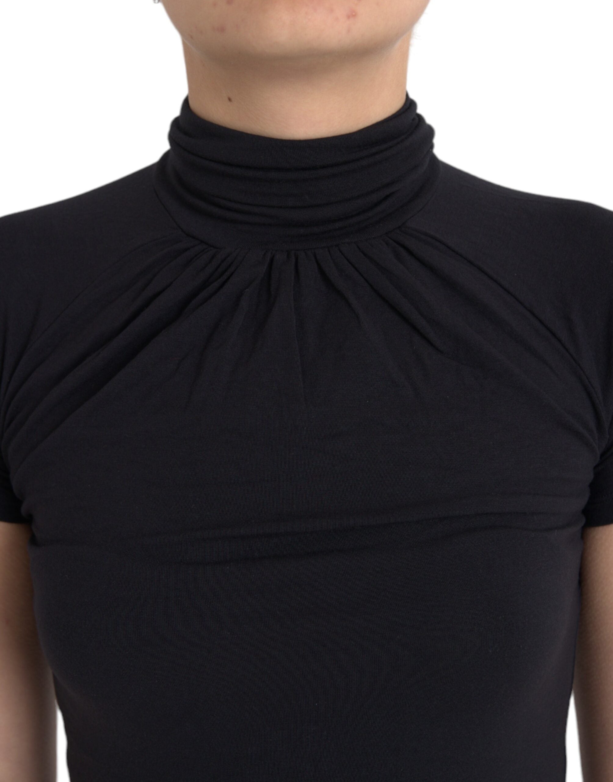 Black Turtleneck Viscose Short Sleeve Top - ventzia