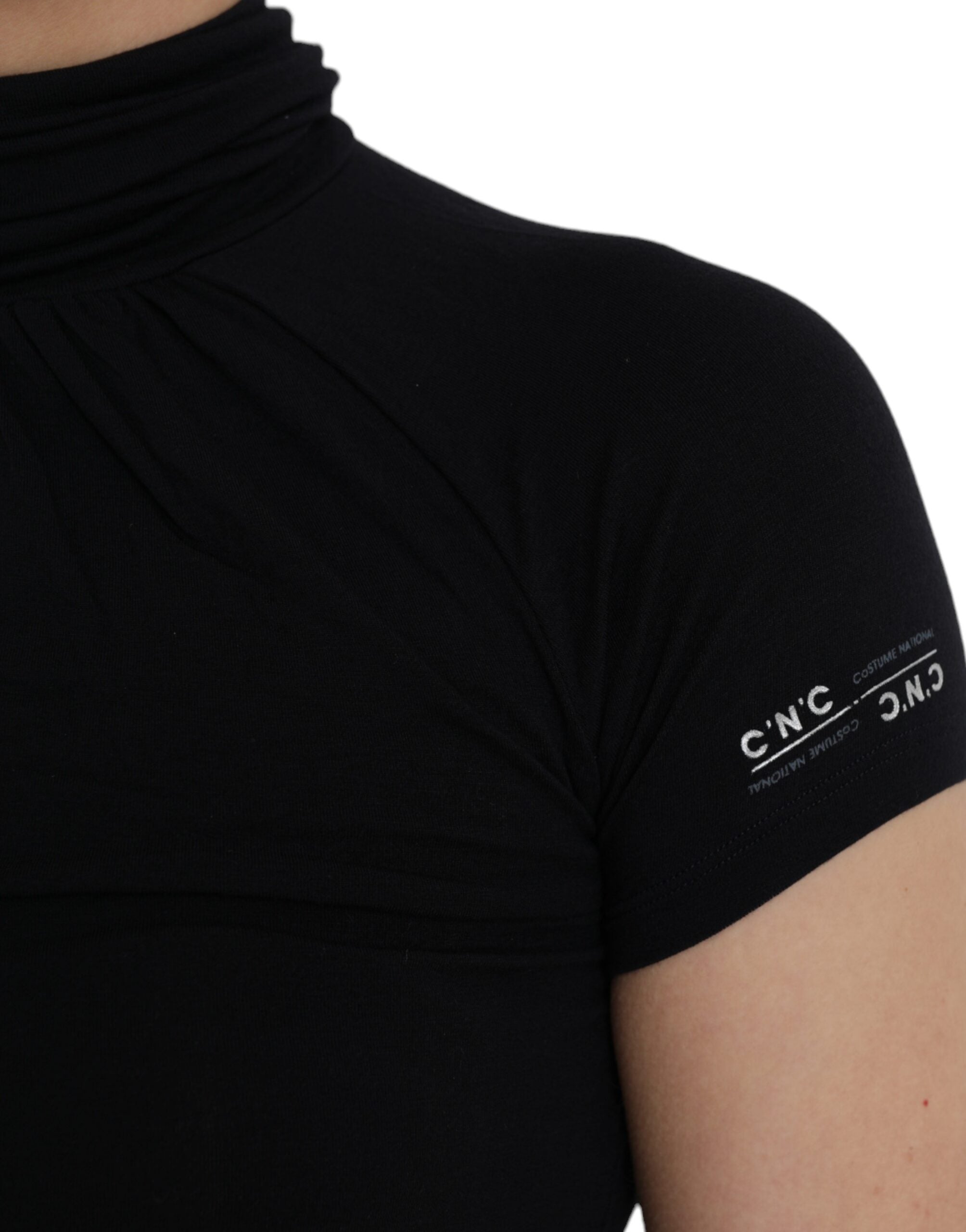Black Turtleneck Viscose Short Sleeve Top - ventzia