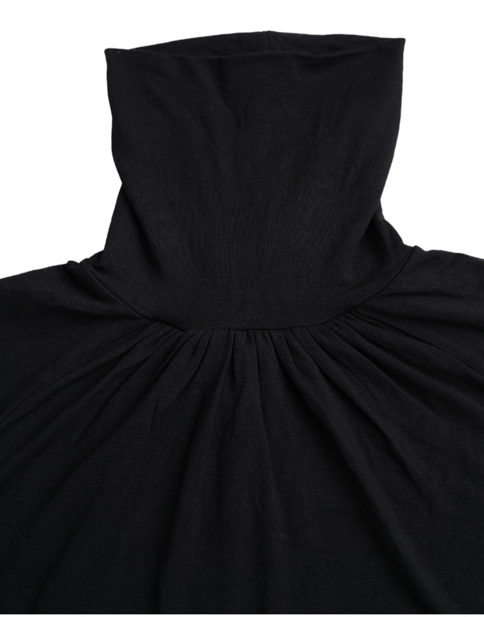 Black Turtleneck Viscose Short Sleeve Top - ventzia