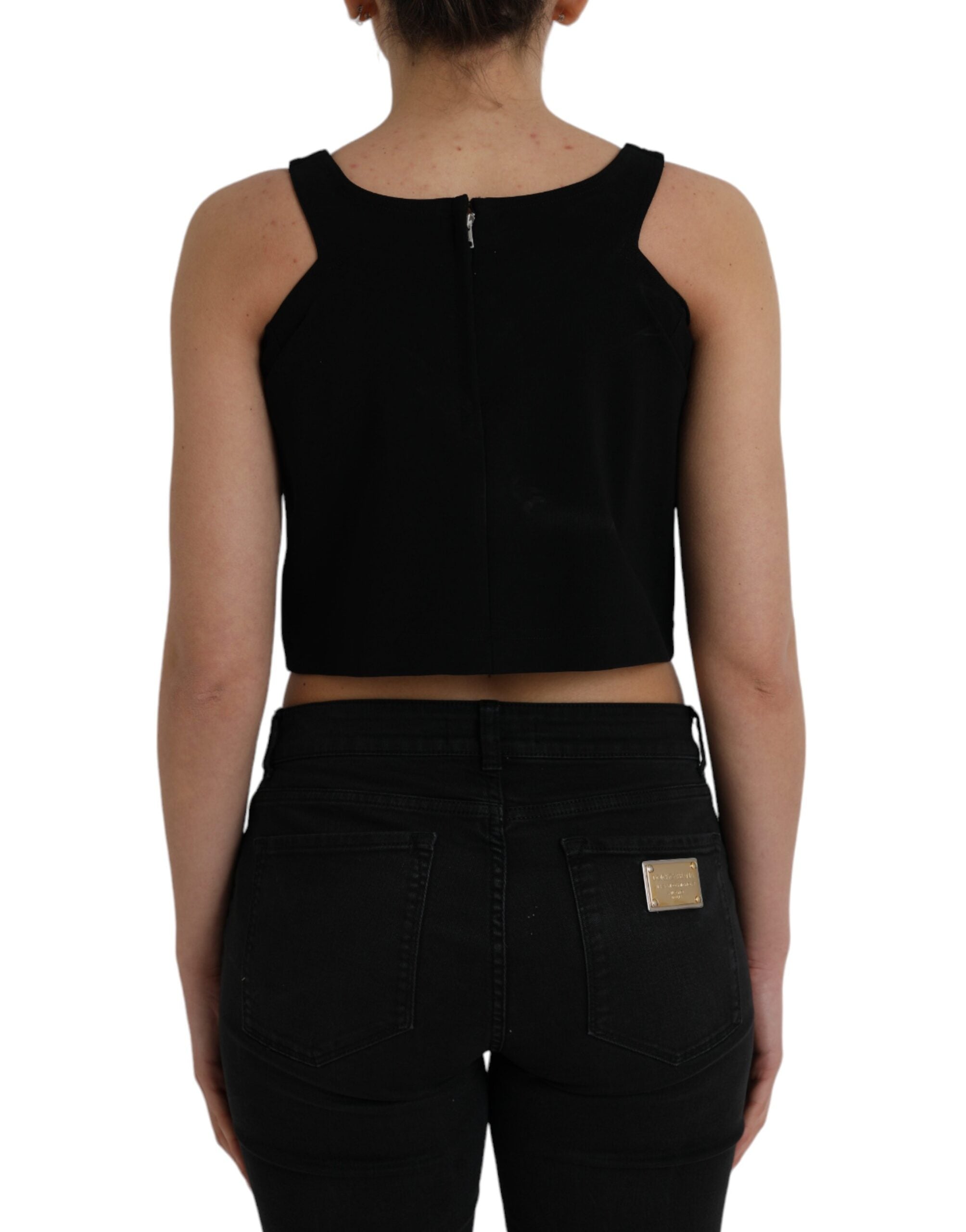 Black Sleeveless Round Neck Cropped Tank Top - ventzia
