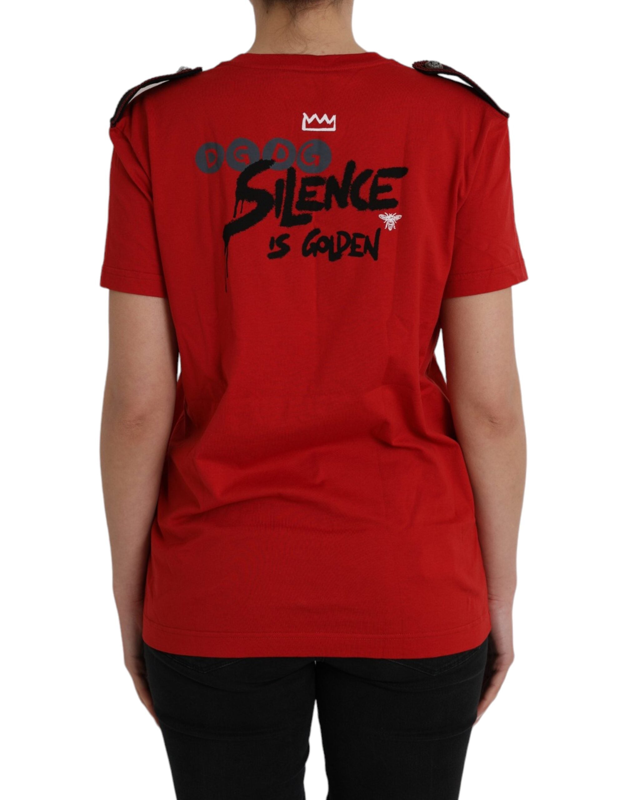 Red Cotton Graphic Print Crew Neck T-shirt - ventzia