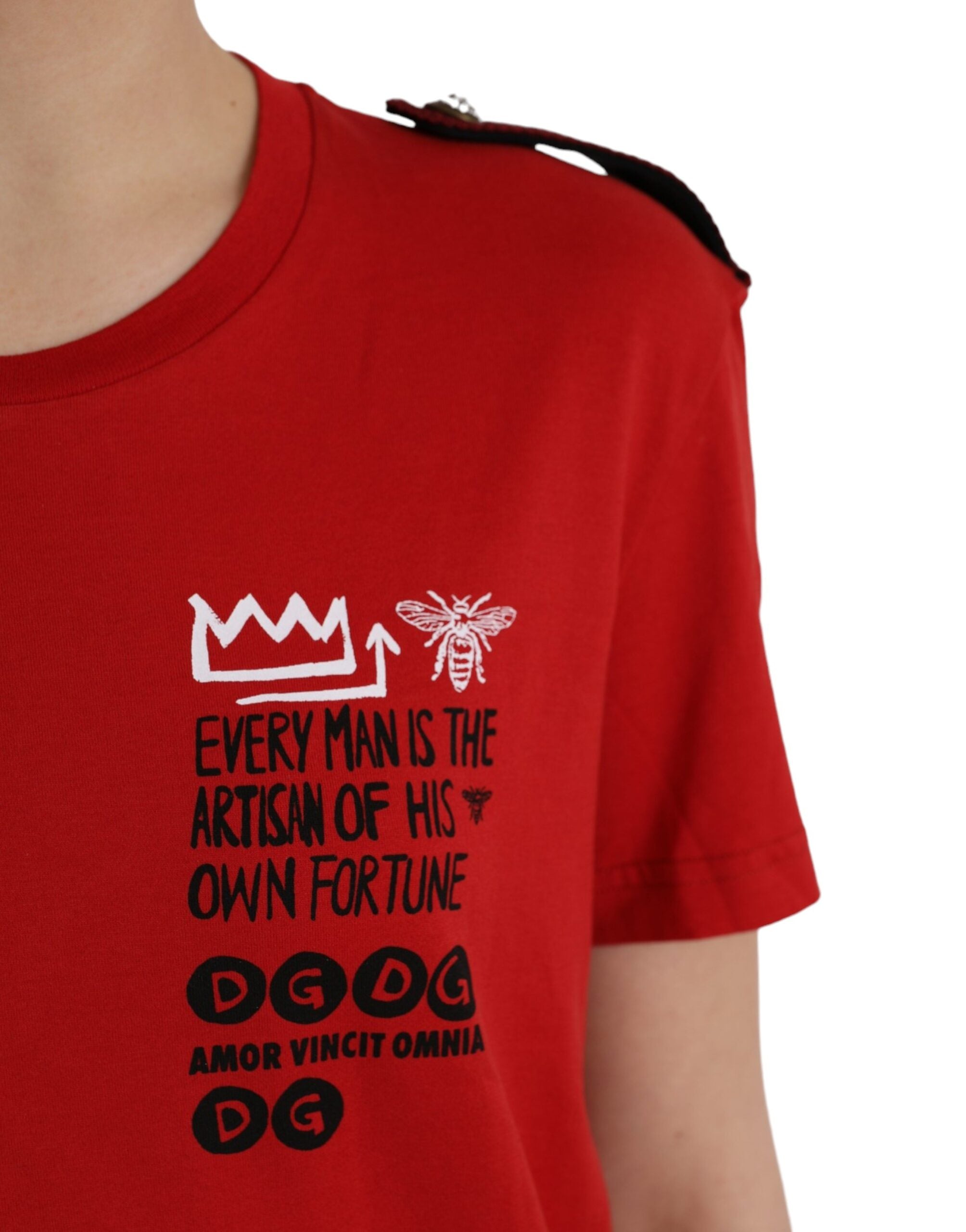 Red Cotton Graphic Print Crew Neck T-shirt - ventzia