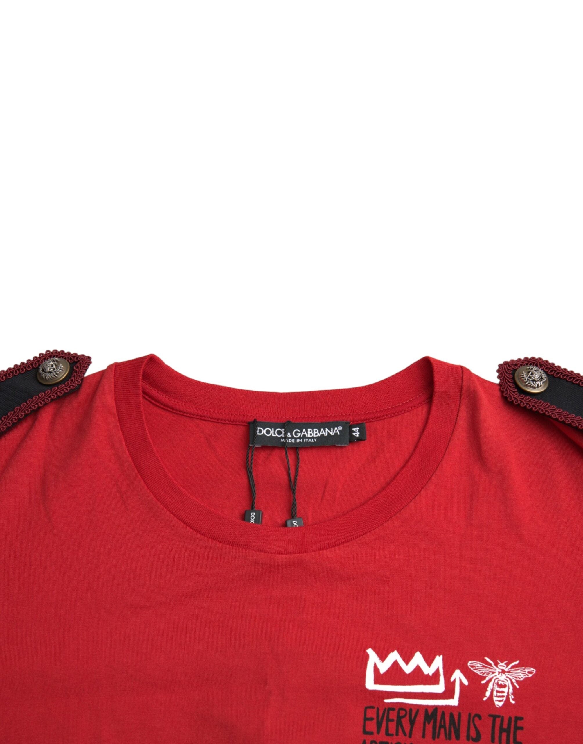 Red Cotton Graphic Print Crew Neck T-shirt - ventzia