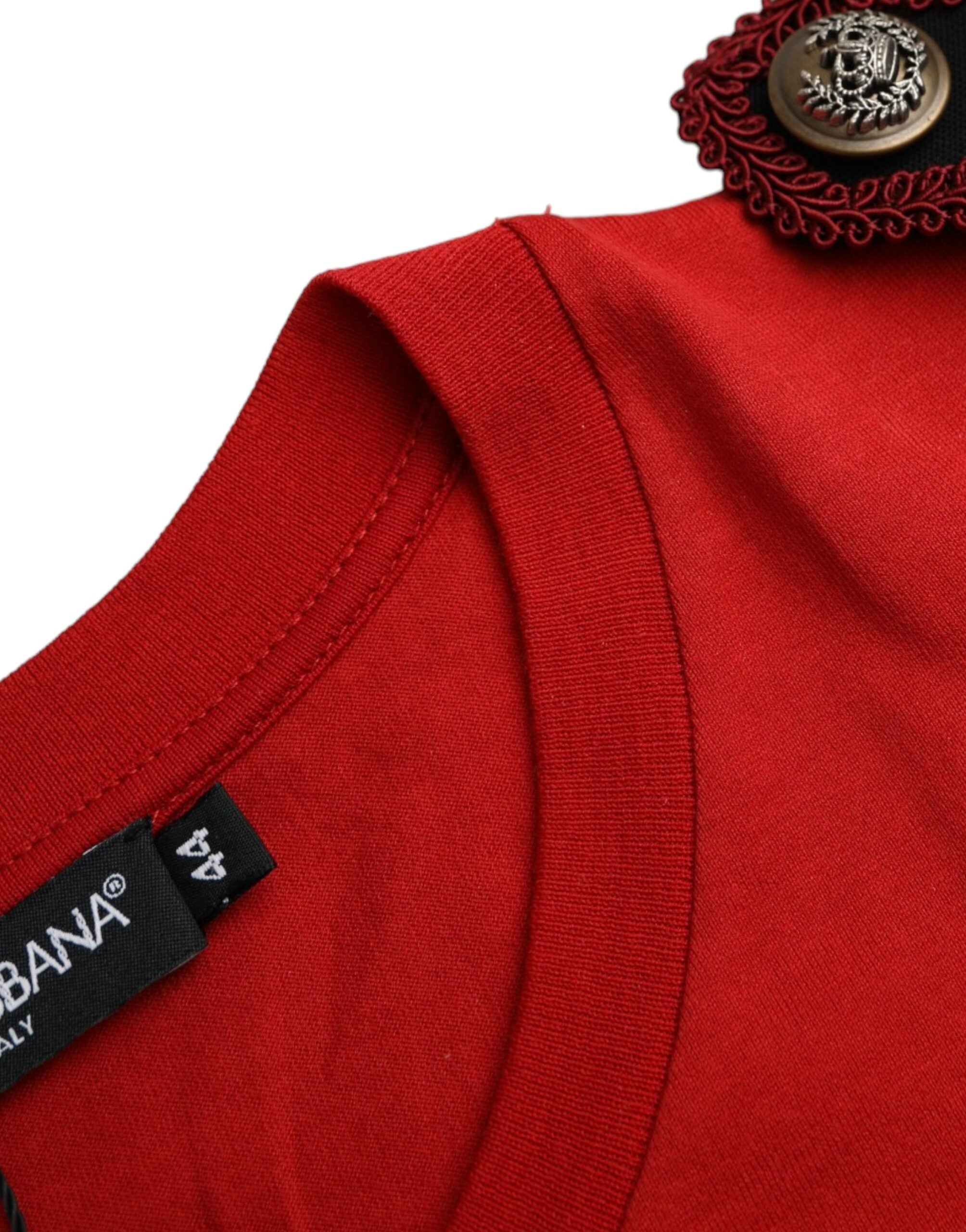 Red Cotton Graphic Print Crew Neck T-shirt - ventzia