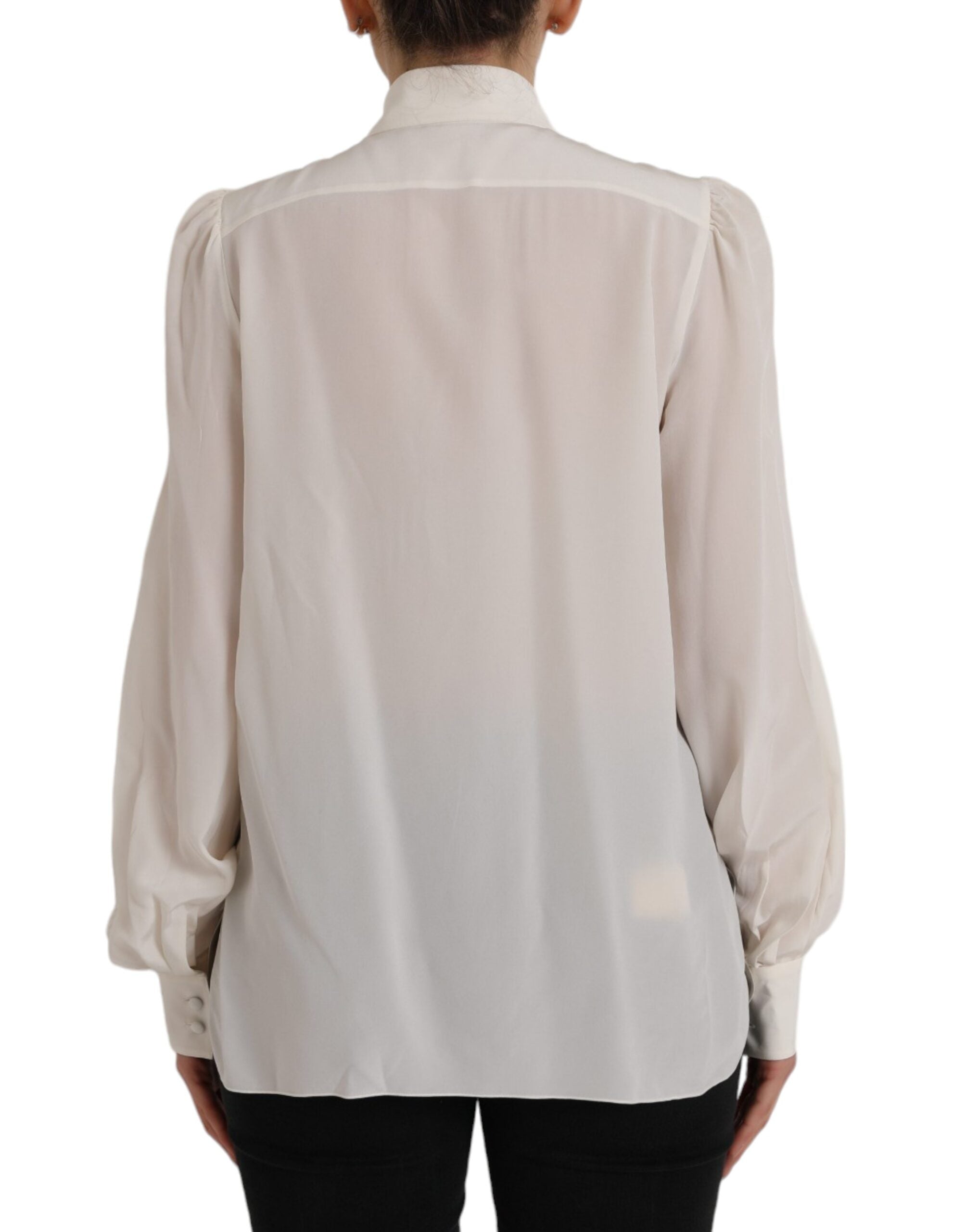 Off White Long Sleeve Button Down Blouse Top - ventzia