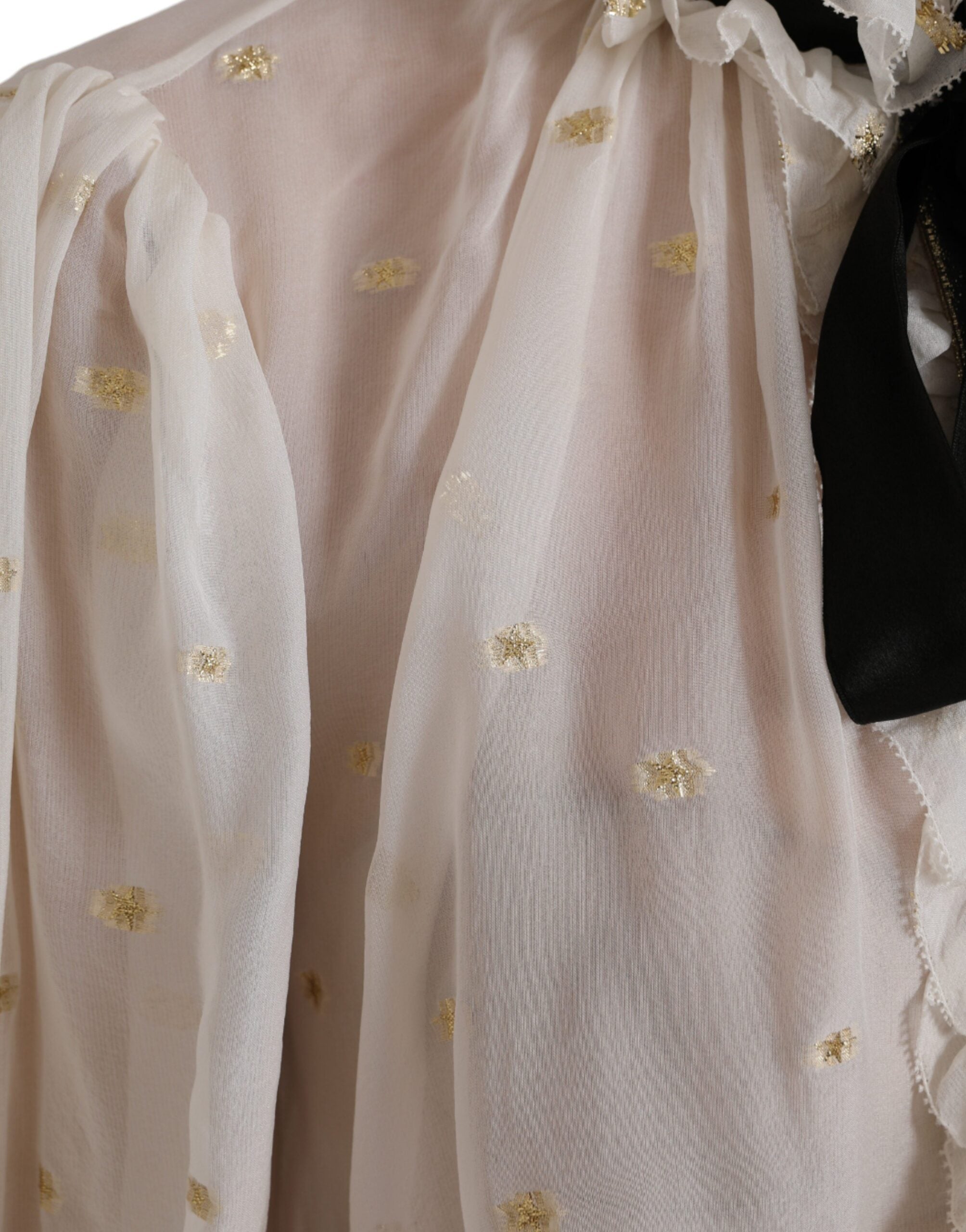 Off White Silk Blend Ascot Collar Blouse Top - ventzia