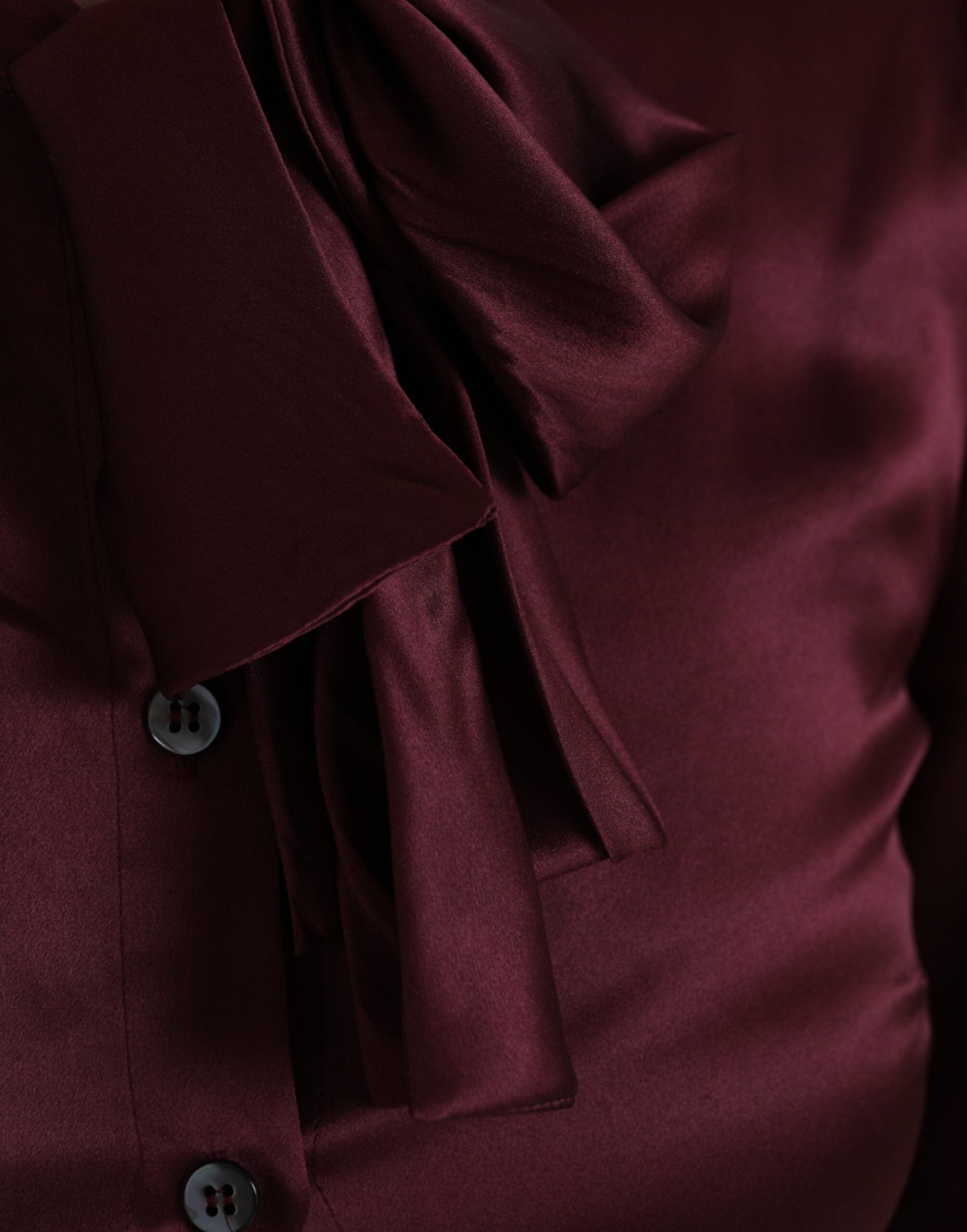 Maroon Ascot Collar Long Sleeve Top Blouse - ventzia