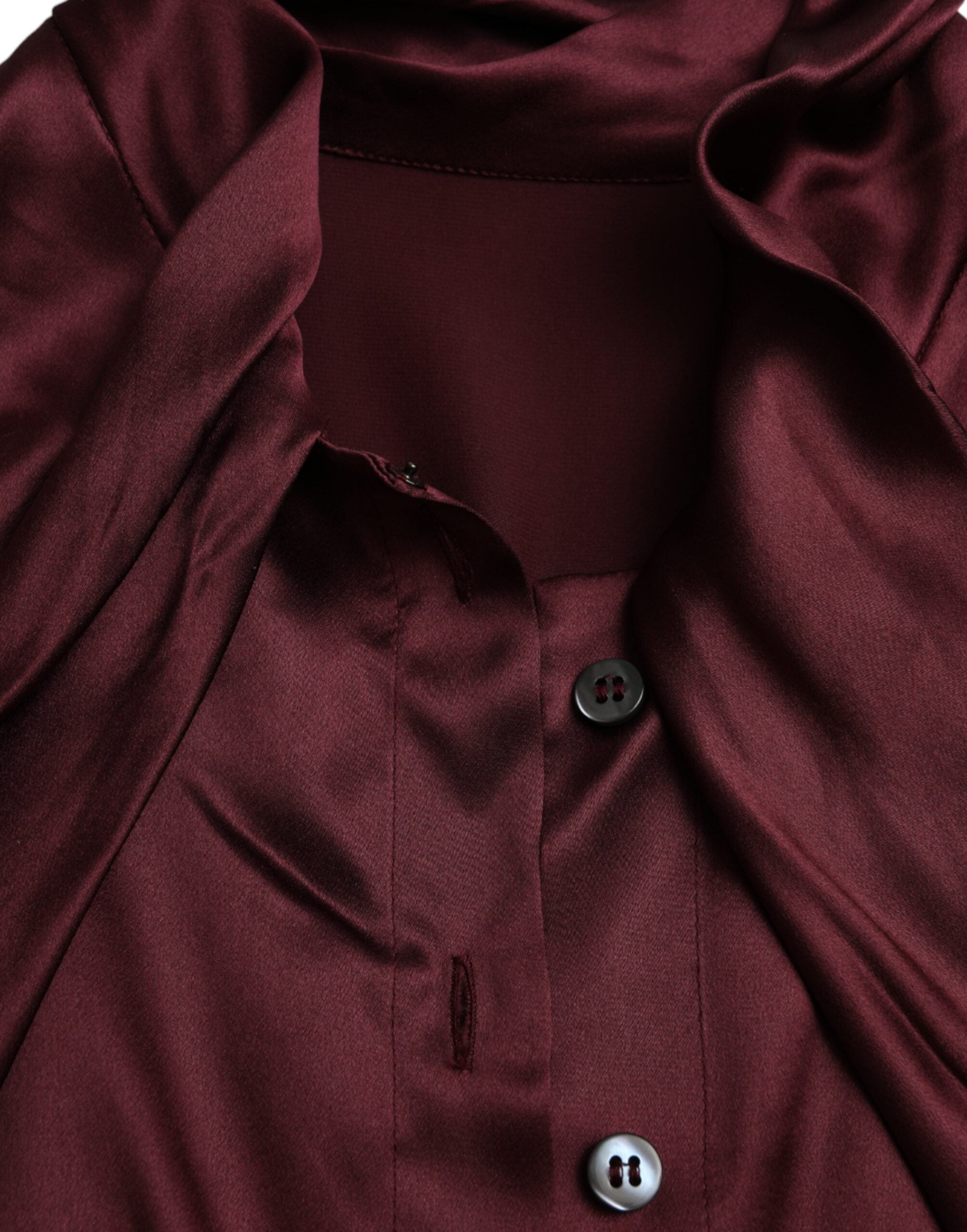Maroon Ascot Collar Long Sleeve Top Blouse - ventzia
