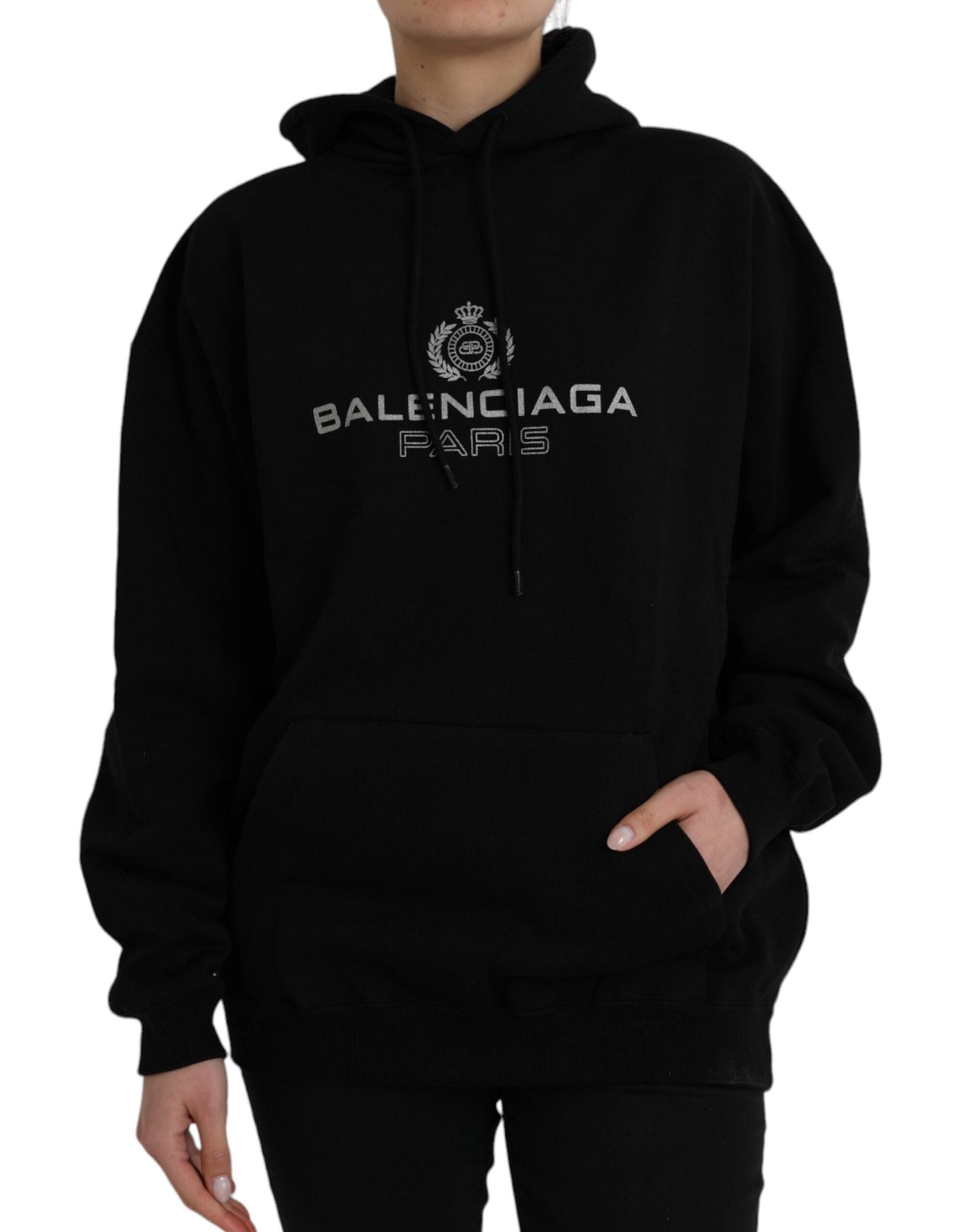 Black Cotton Logo Hooded Pullover Sweatshirt Sweater - ventzia