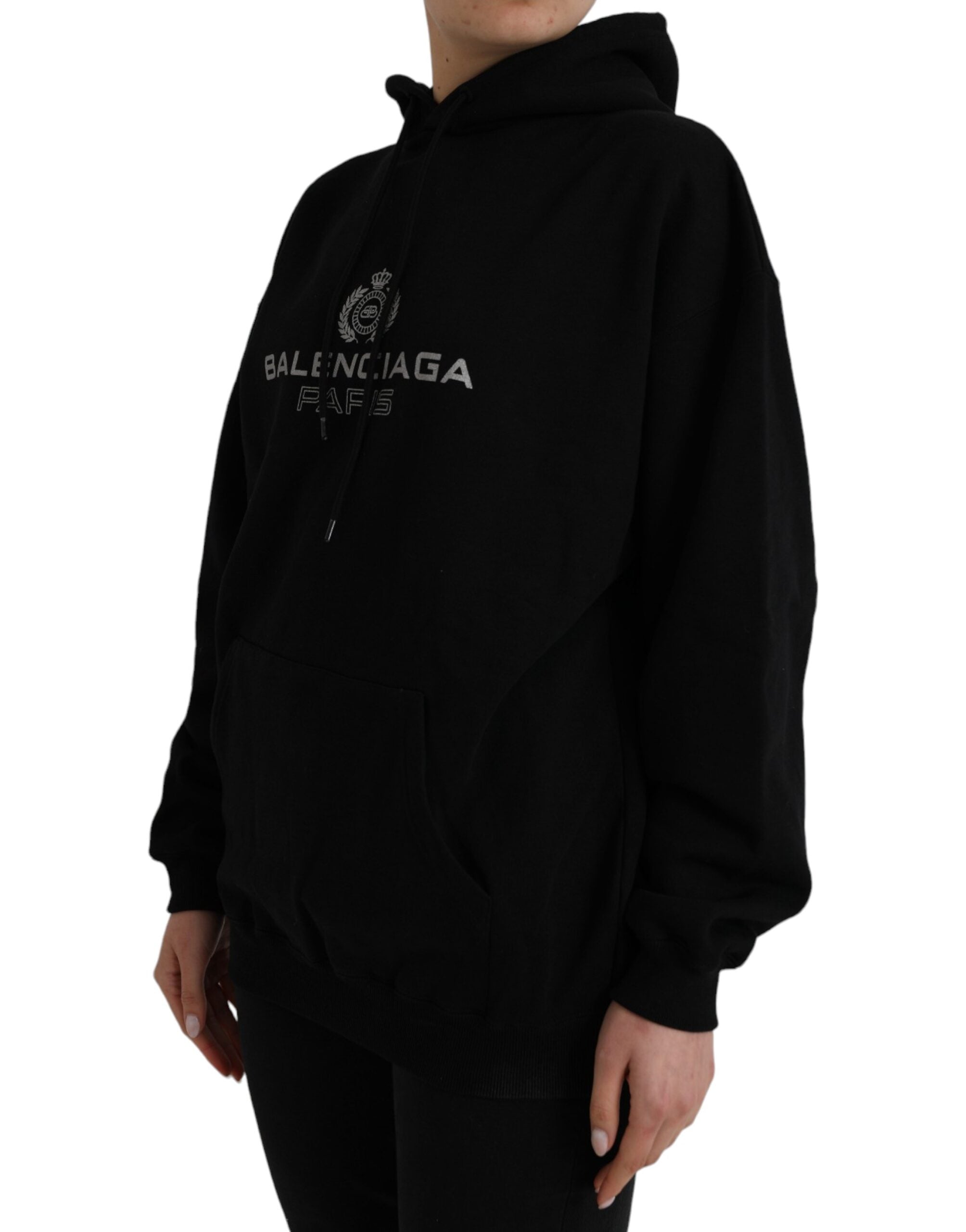 Black Cotton Logo Hooded Pullover Sweatshirt Sweater - ventzia