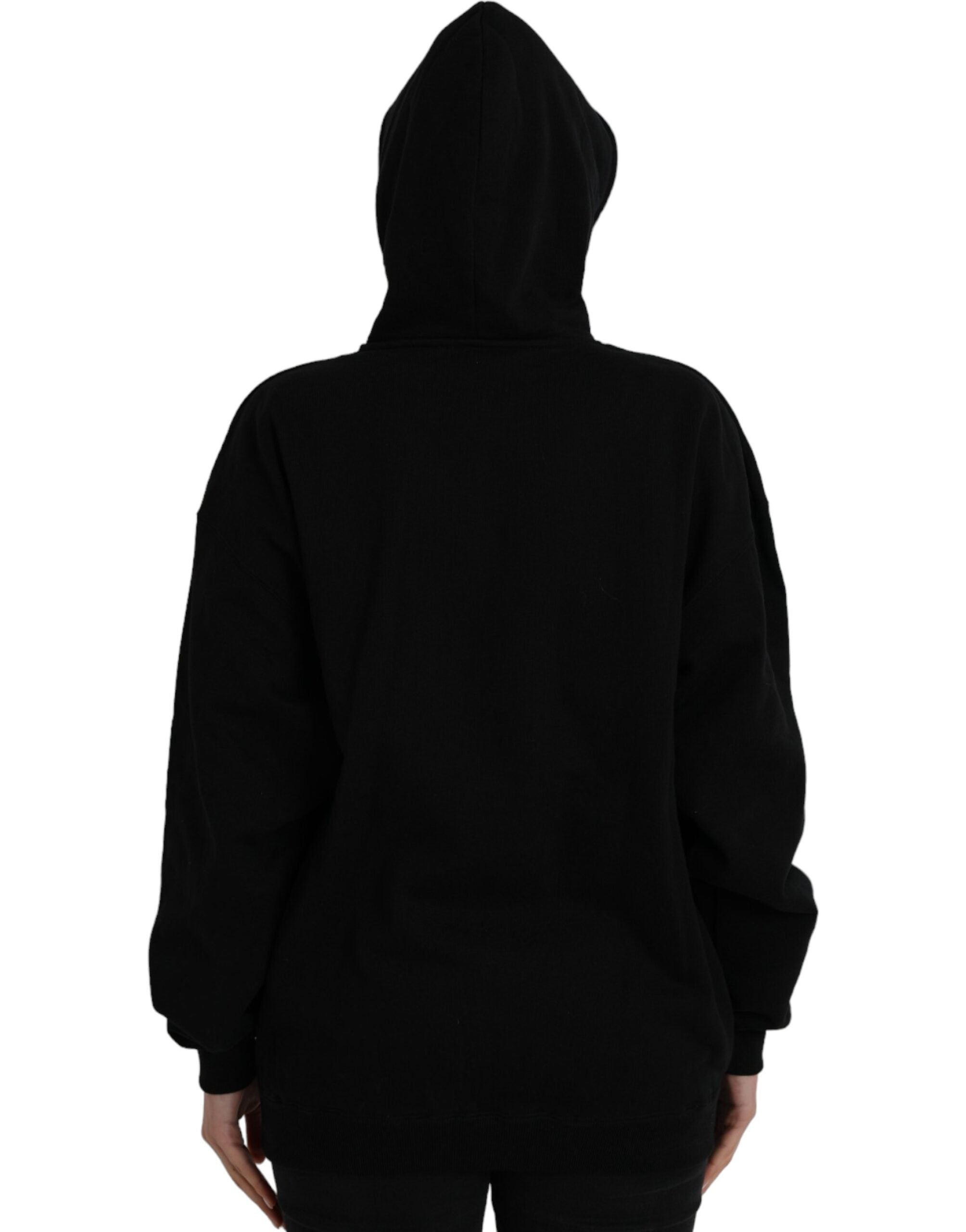 Black Cotton Logo Hooded Pullover Sweatshirt Sweater - ventzia