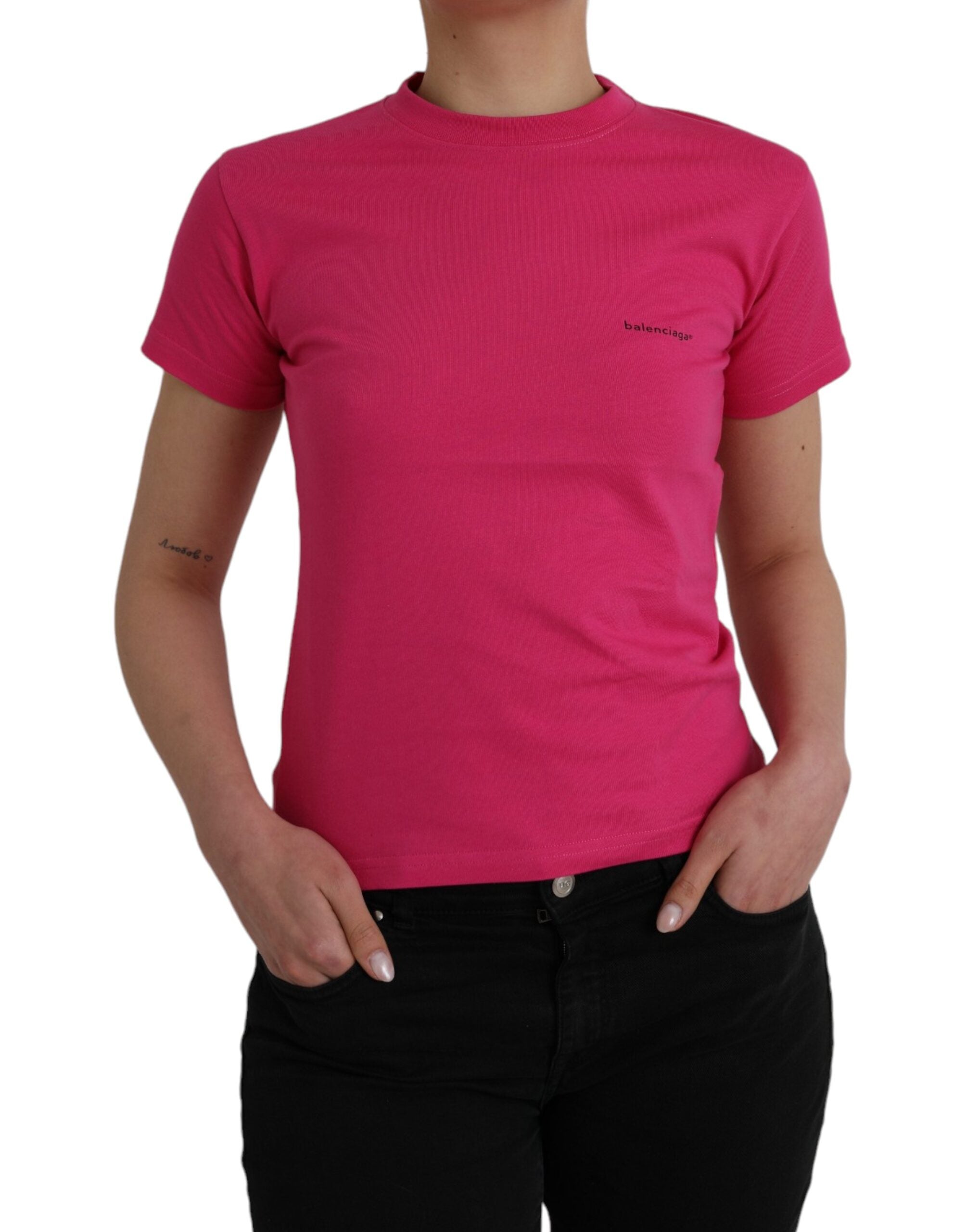 Pink Cotton Crew Neck Short Sleeves Tee T-shirt - ventzia