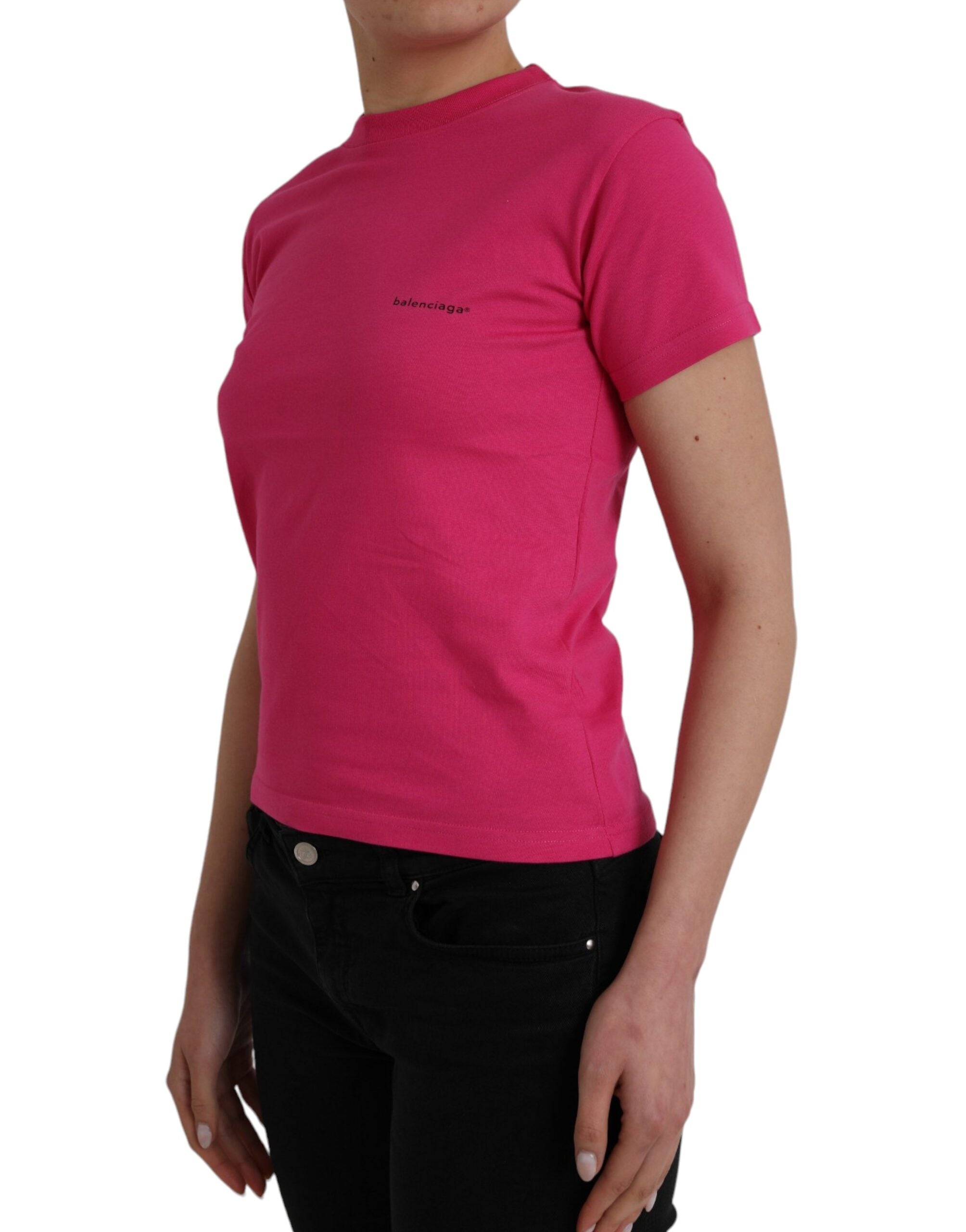 Pink Cotton Crew Neck Short Sleeves Tee T-shirt - ventzia