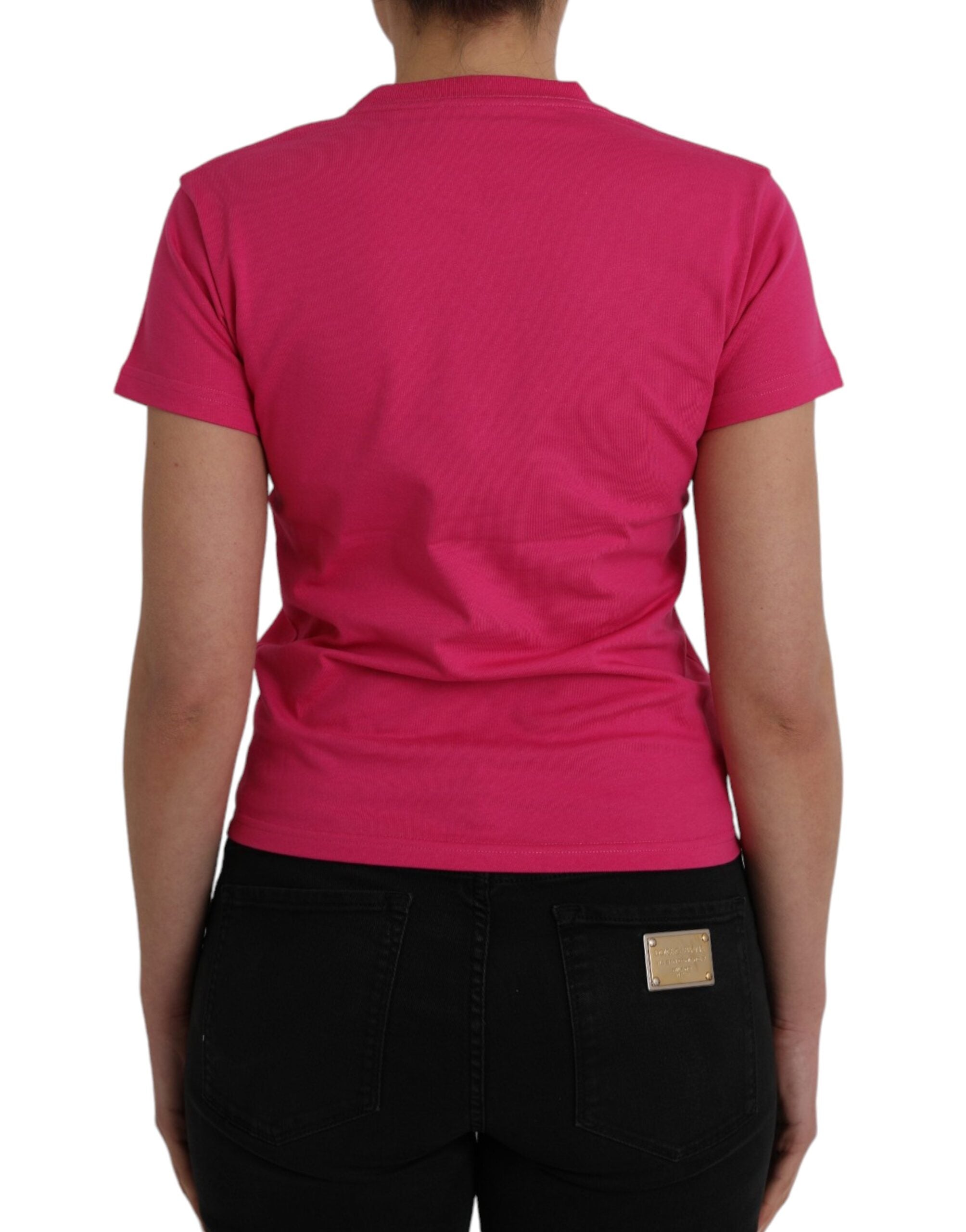 Pink Cotton Crew Neck Short Sleeves Tee T-shirt - ventzia