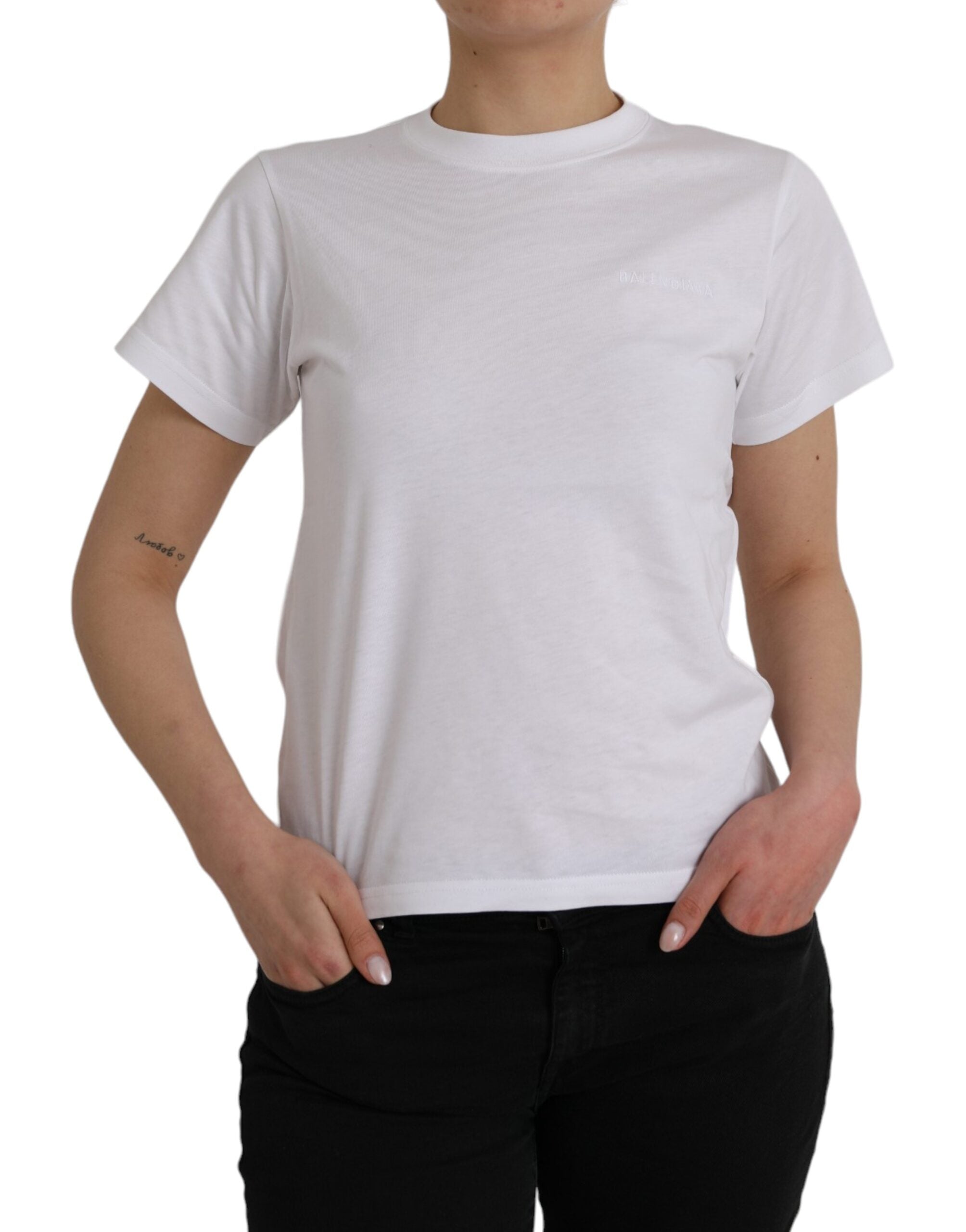 White Cotton Crew Neck Short Sleeves T-shirt - ventzia