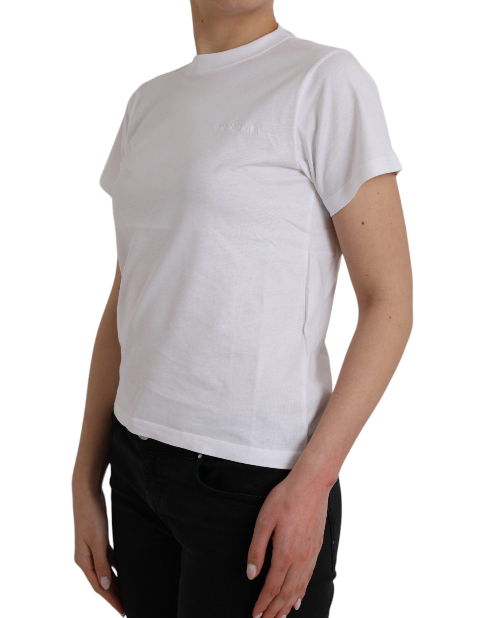 White Cotton Crew Neck Short Sleeves T-shirt - ventzia