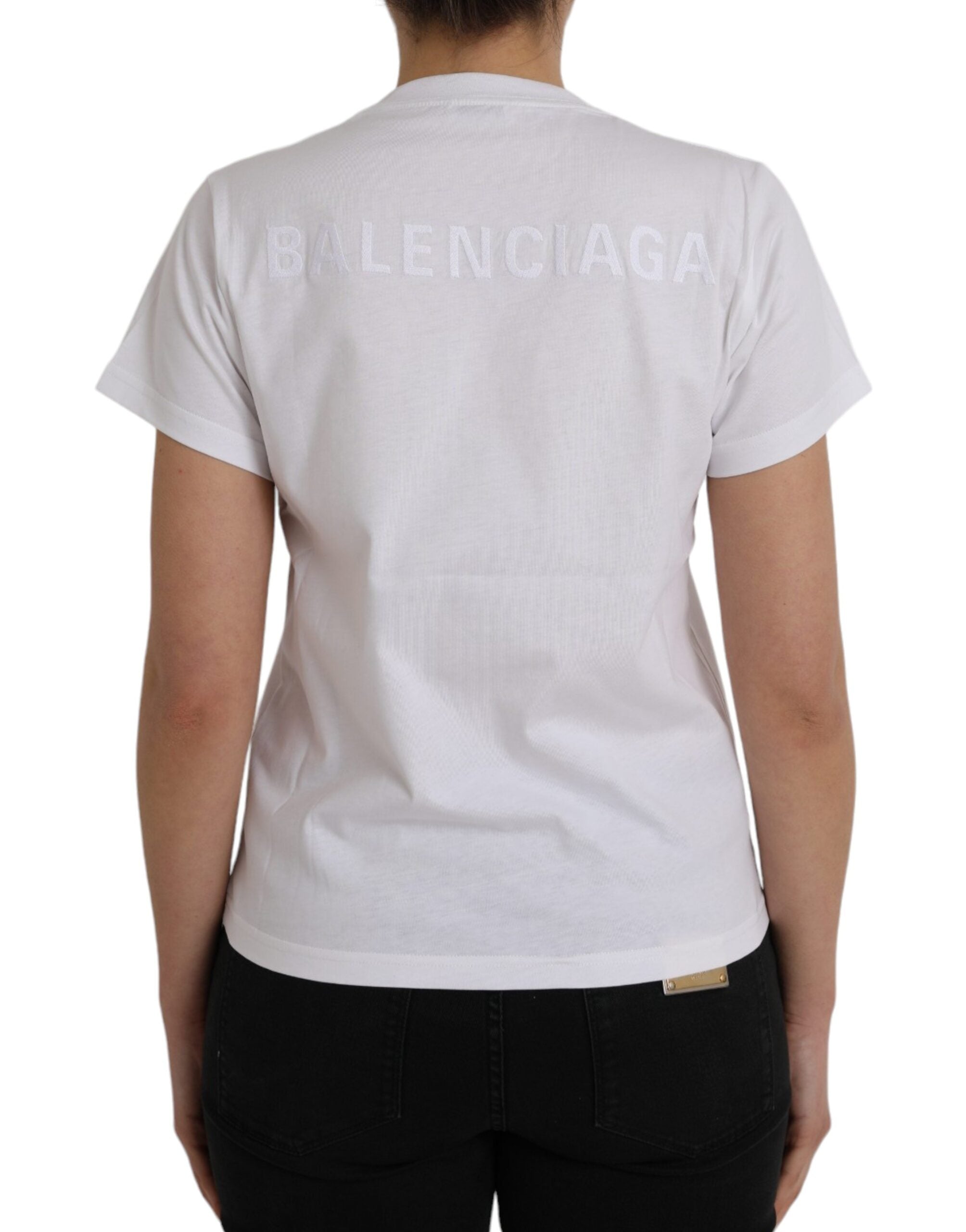 White Cotton Crew Neck Short Sleeves T-shirt - ventzia