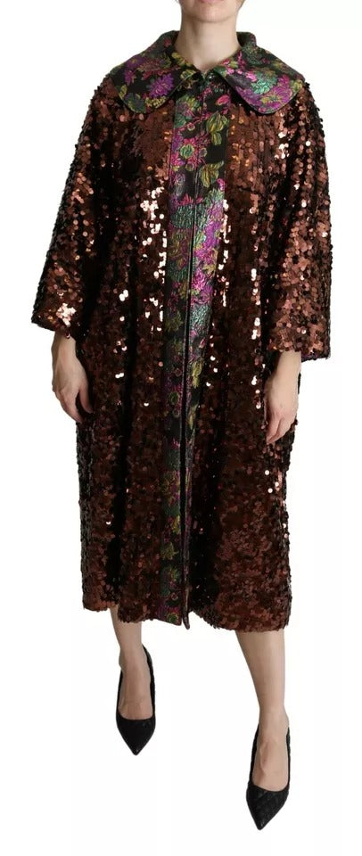 Multicolor Sequined Long Coat Jaquard Jacket - ventzia