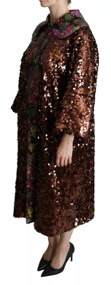 Multicolor Sequined Long Coat Jaquard Jacket - ventzia