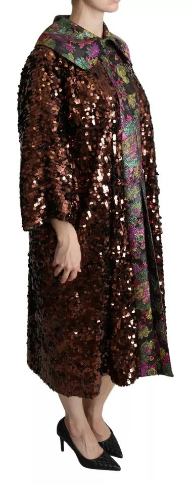 Multicolor Sequined Long Coat Jaquard Jacket - ventzia