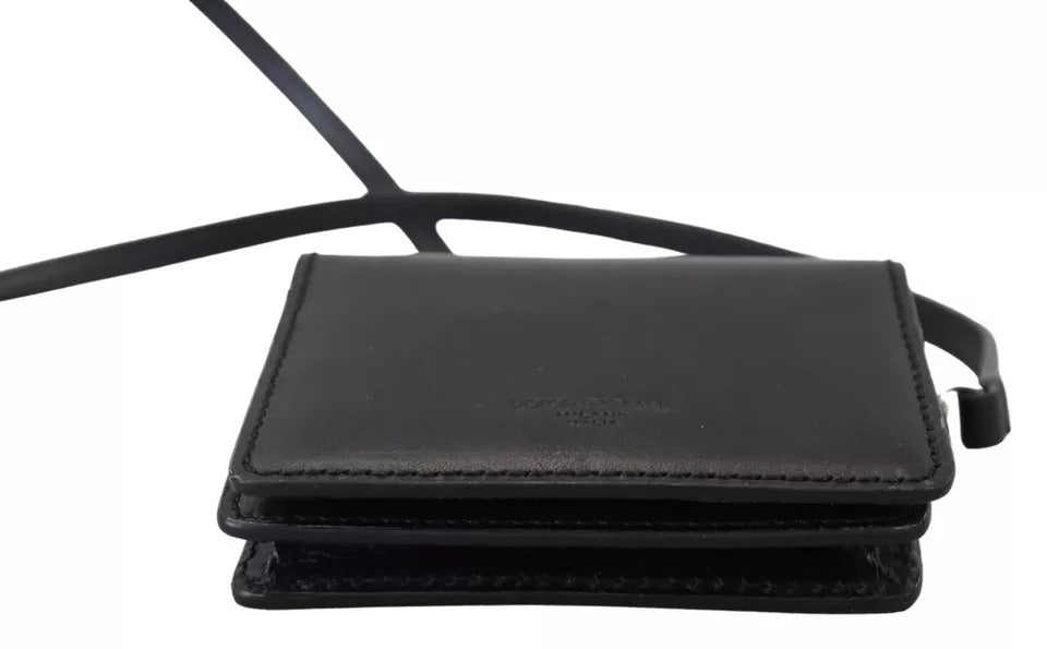 Black Leather Bifold Shoulder Sling Women Wallet - ventzia