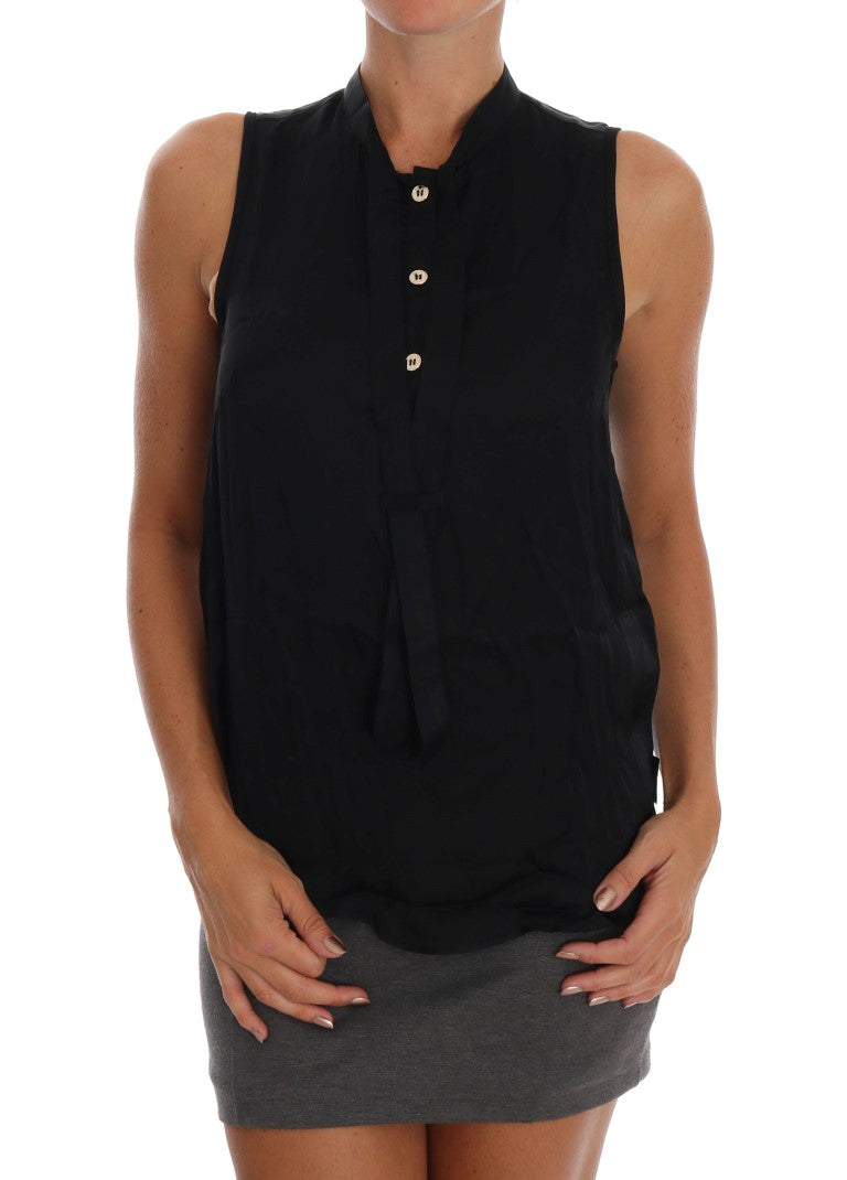 Black Sleeveless Viscose Blouse Top - ventzia