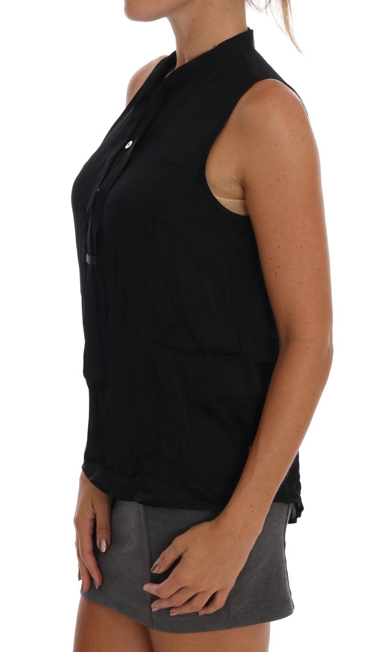 Black Sleeveless Viscose Blouse Top - ventzia