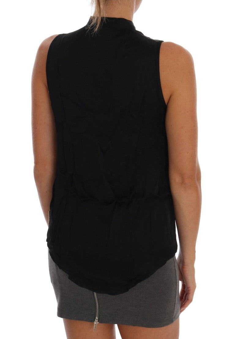 Black Sleeveless Viscose Blouse Top - ventzia