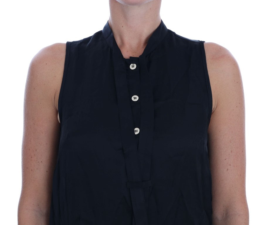 Black Sleeveless Viscose Blouse Top - ventzia