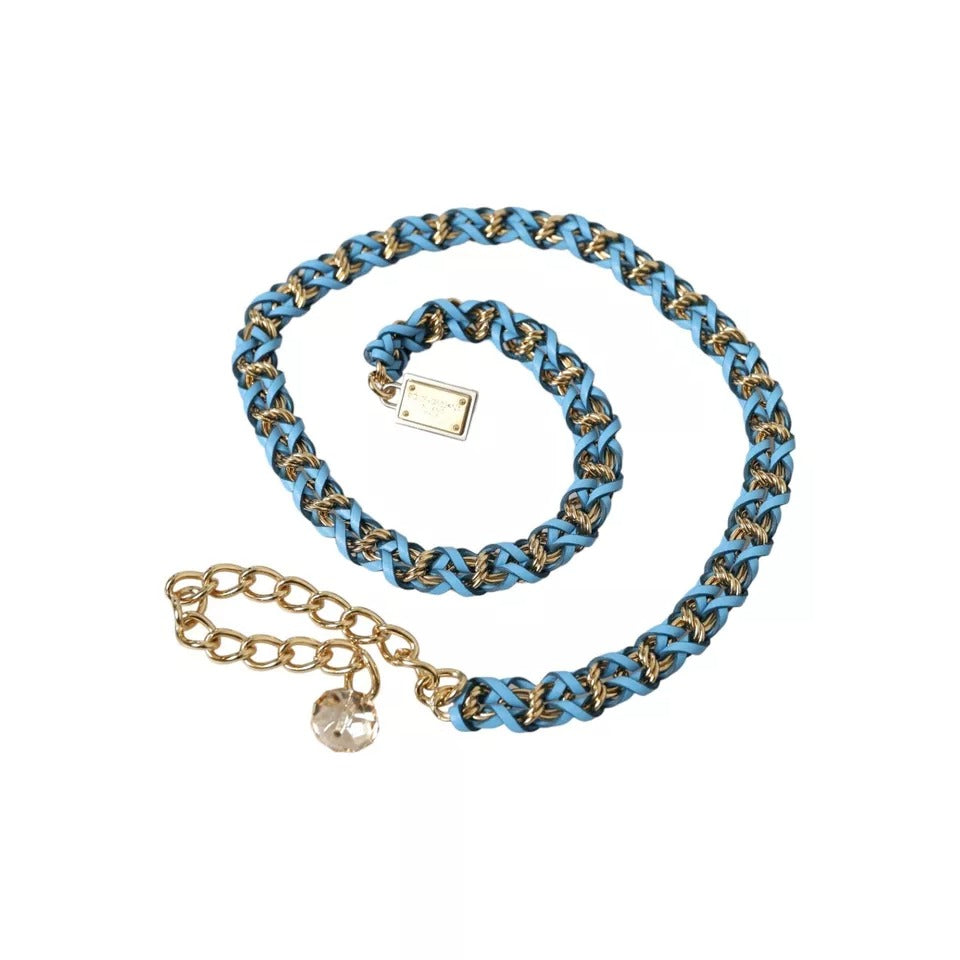 Blue Braided Gold Brass Chain Waist Belt - ventzia