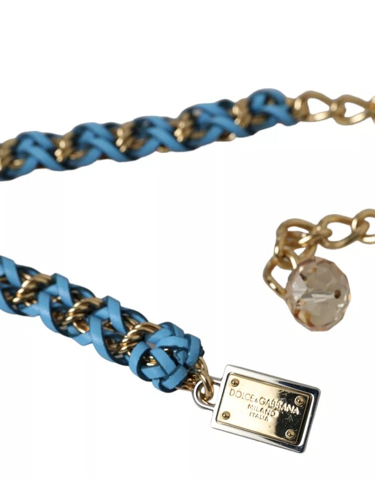 Blue Braided Gold Brass Chain Waist Belt - ventzia