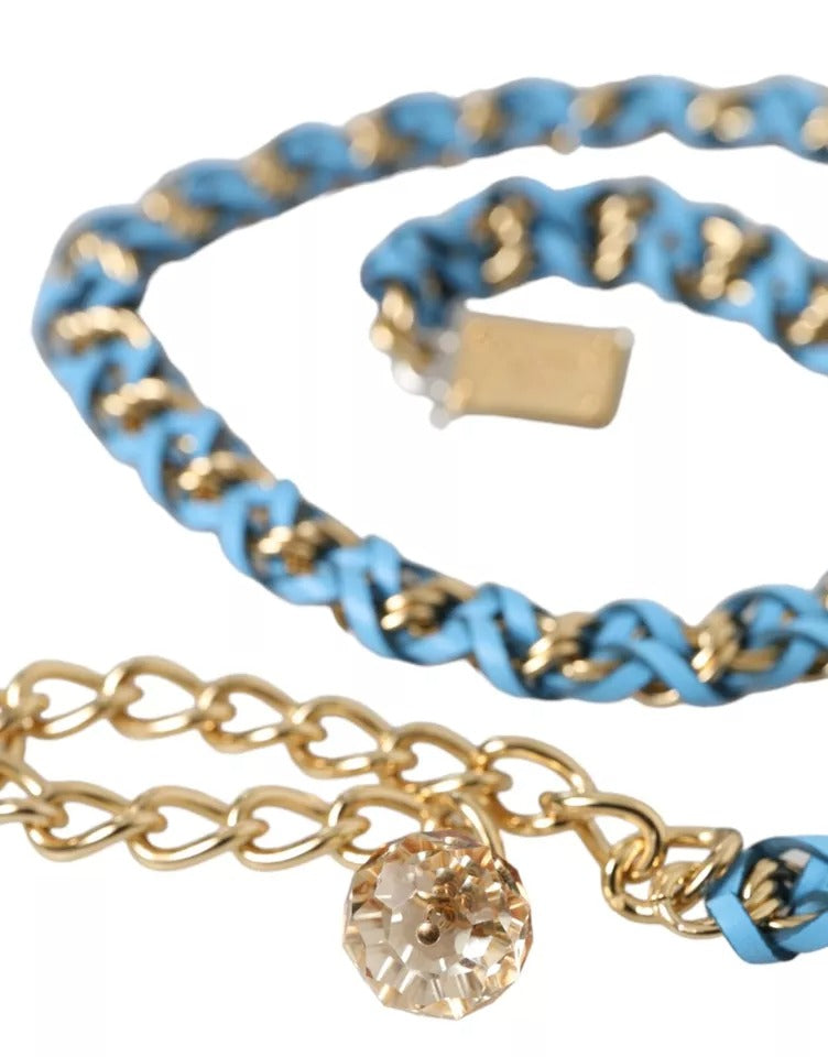 Blue Braided Gold Brass Chain Waist Belt - ventzia