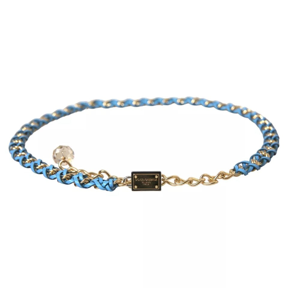 Blue Braided Gold Brass Chain Waist Belt - ventzia