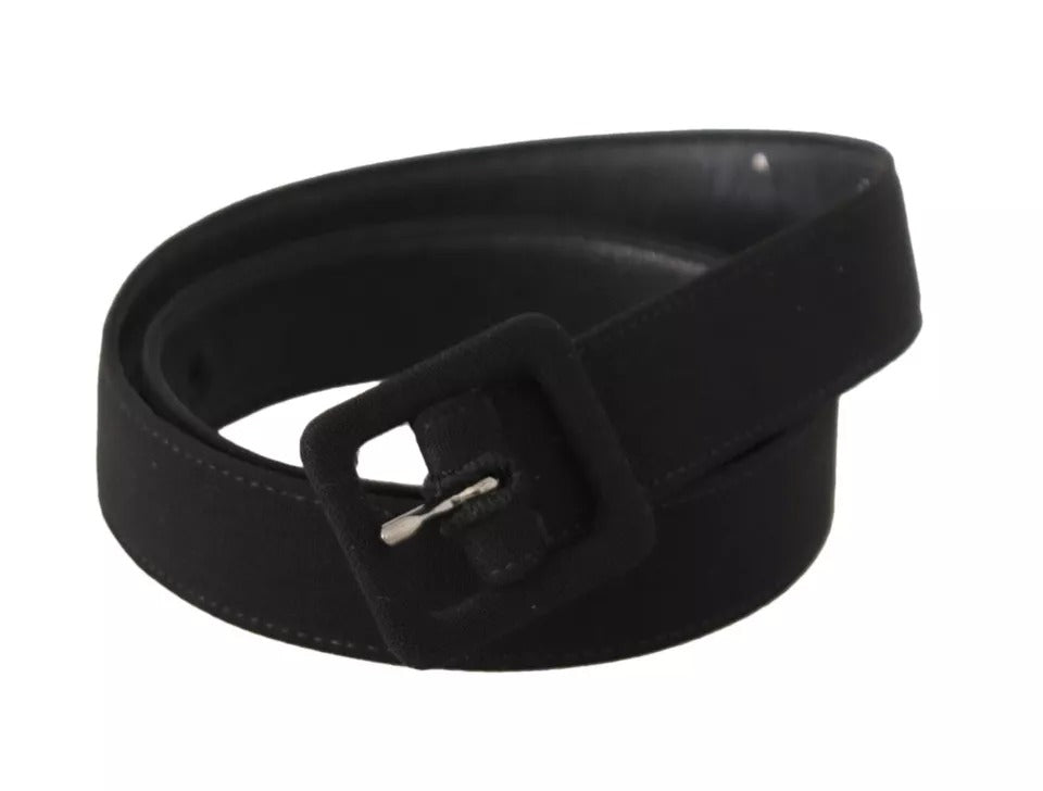 Black Velvet Leather Logo Waist Buckle Belt - ventzia