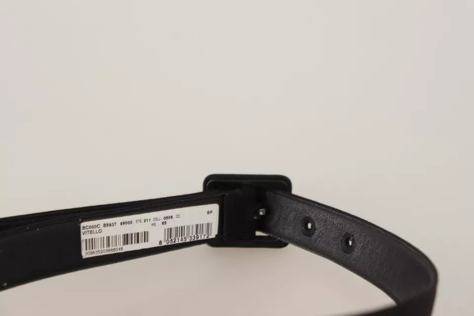 Black Velvet Leather Logo Waist Buckle Belt - ventzia