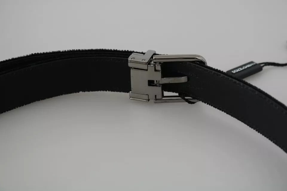 Black Velvet Leather Silver Buckle Belt - ventzia