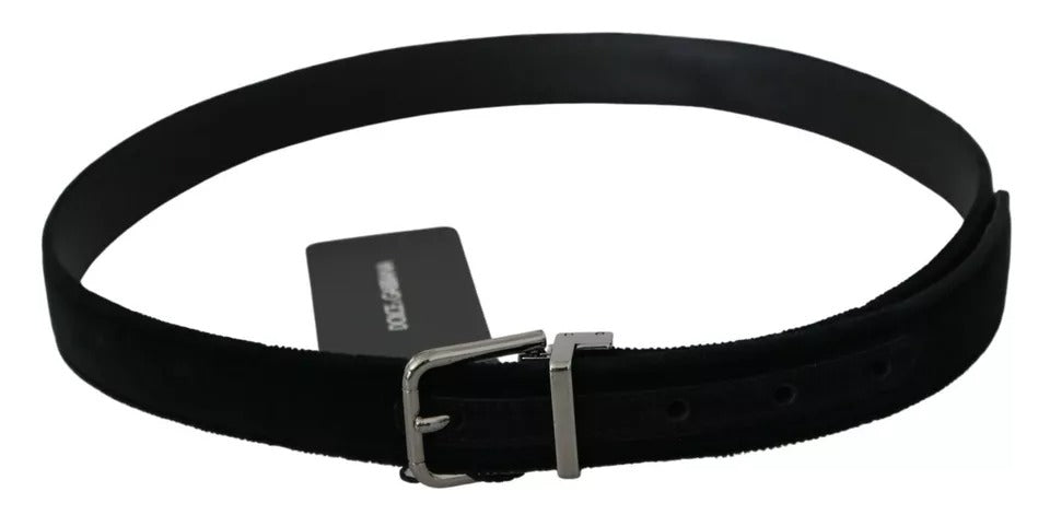 Black Velvet Leather Silver Buckle Belt - ventzia