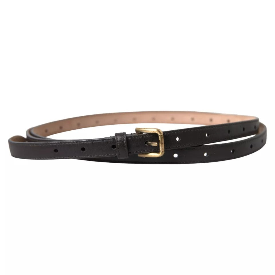 Dark Brown Leather Gold Metal Buckle Women Belt - ventzia