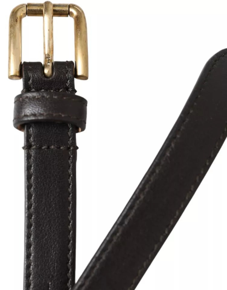 Dark Brown Leather Gold Metal Buckle Women Belt - ventzia