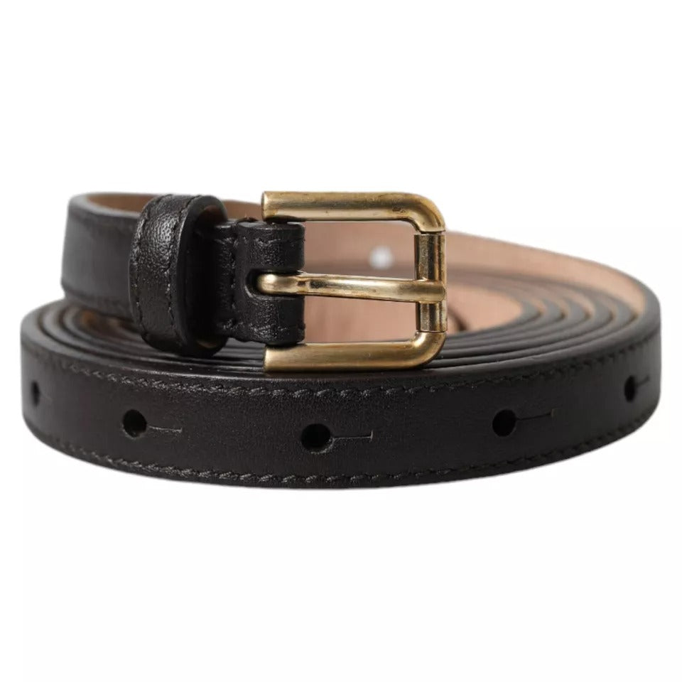 Dark Brown Leather Gold Metal Buckle Women Belt - ventzia