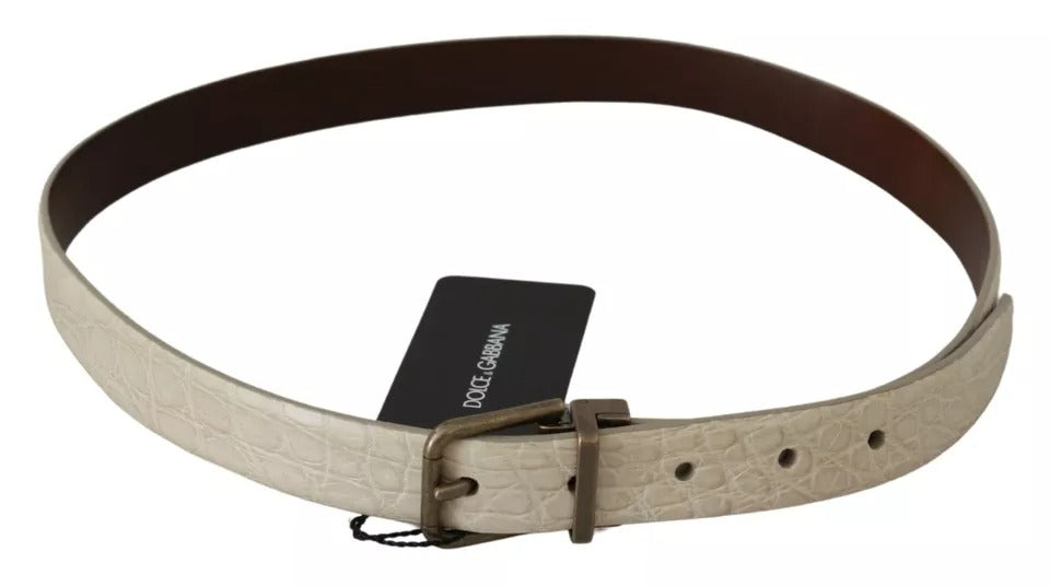 Cream Beige Gold Buckle Waist Leather Belt - ventzia