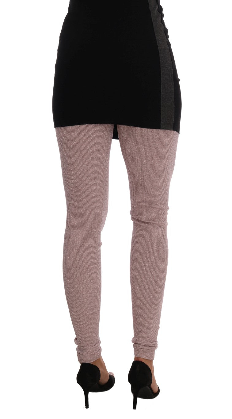 Elegant Pink Mid-Waist Stretch Pants - ventzia