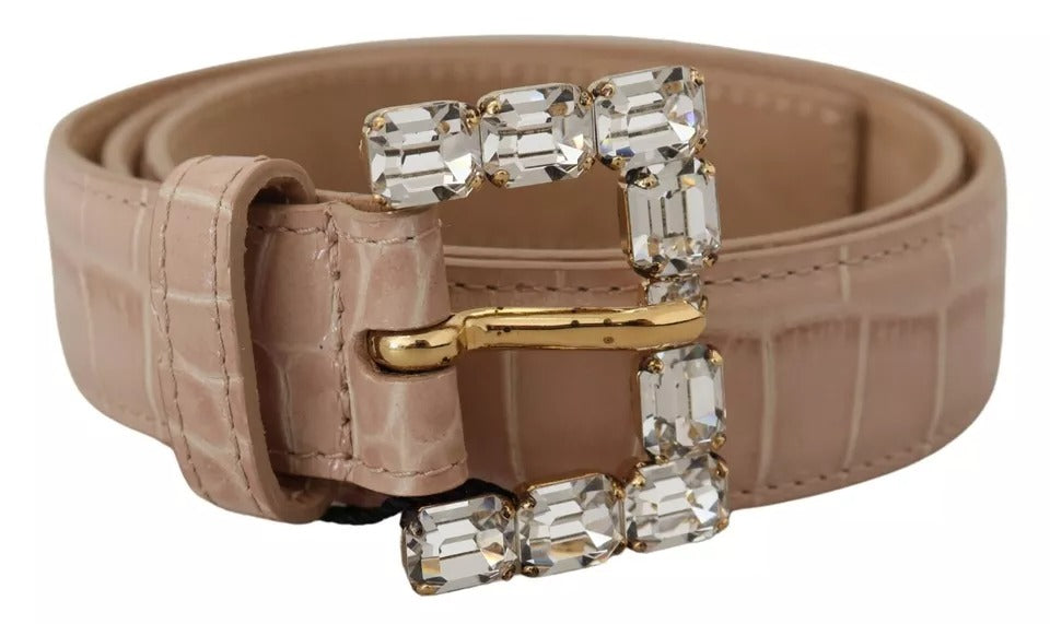 Beige Leather Crystal Buckle Women Belt - ventzia