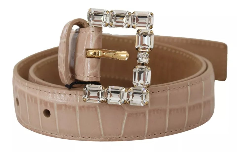 Beige Leather Crystal Buckle Women Belt - ventzia