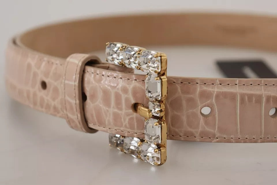 Beige Leather Crystal Buckle Women Belt - ventzia