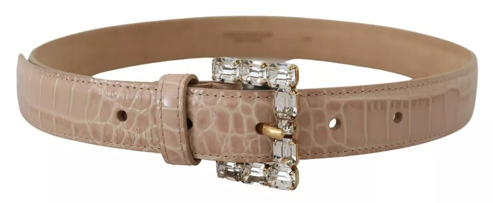 Beige Leather Crystal Buckle Women Belt - ventzia