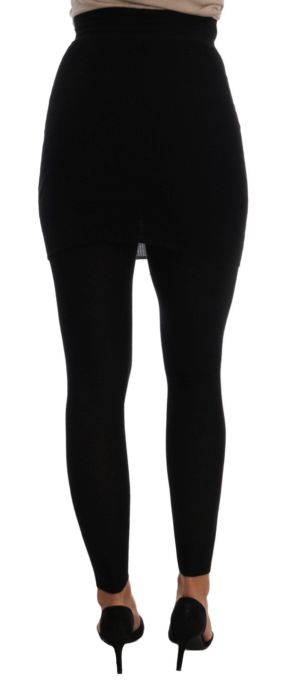 Elegant Black Cashmere Silk Stretch Pants - ventzia