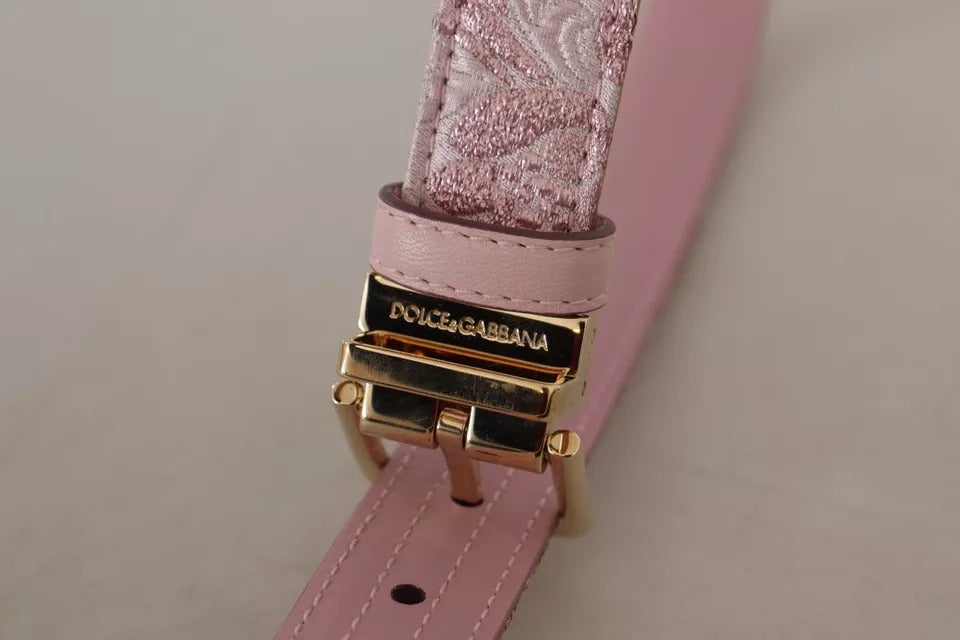 Pink Jaquard Embroidered Gold Tone Metal Buckle Belt - ventzia